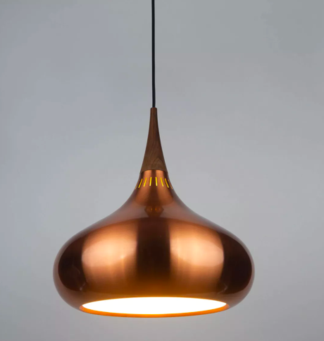 Suspension danoise Orient en métal cuivré et bois, design organique signé Jo Hammerborg pour Fog & Mørup